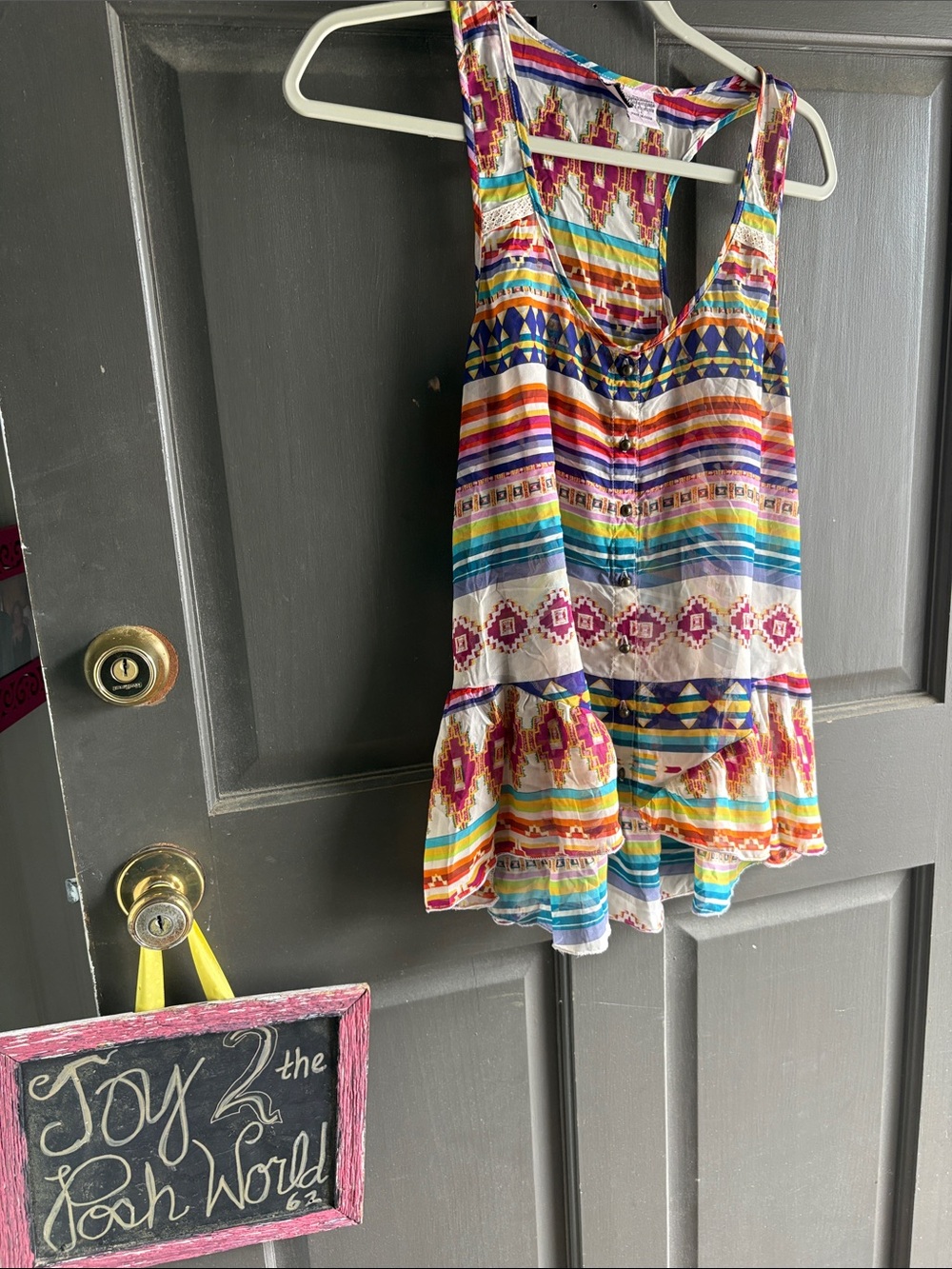 Colorful Aztec Stripe Sleeveless Peplum Razorbacks tank